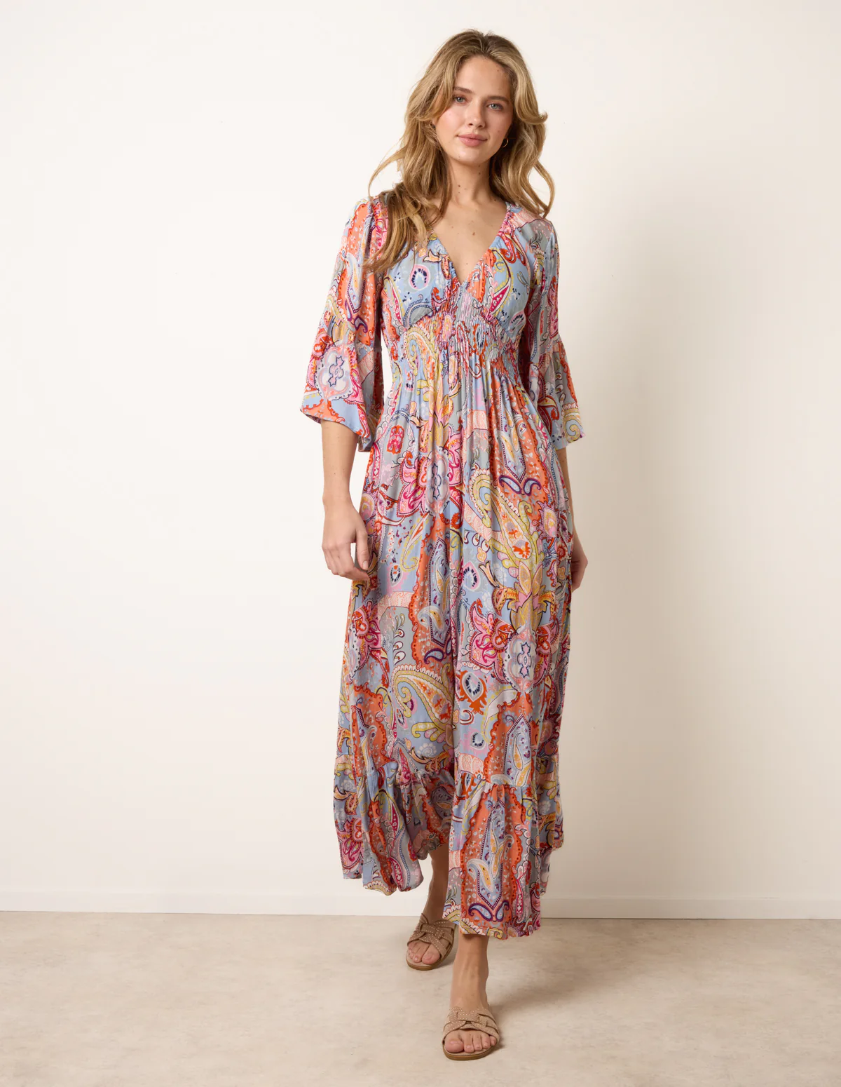 Paisley Print V Neck Maxi Dress - Image 3
