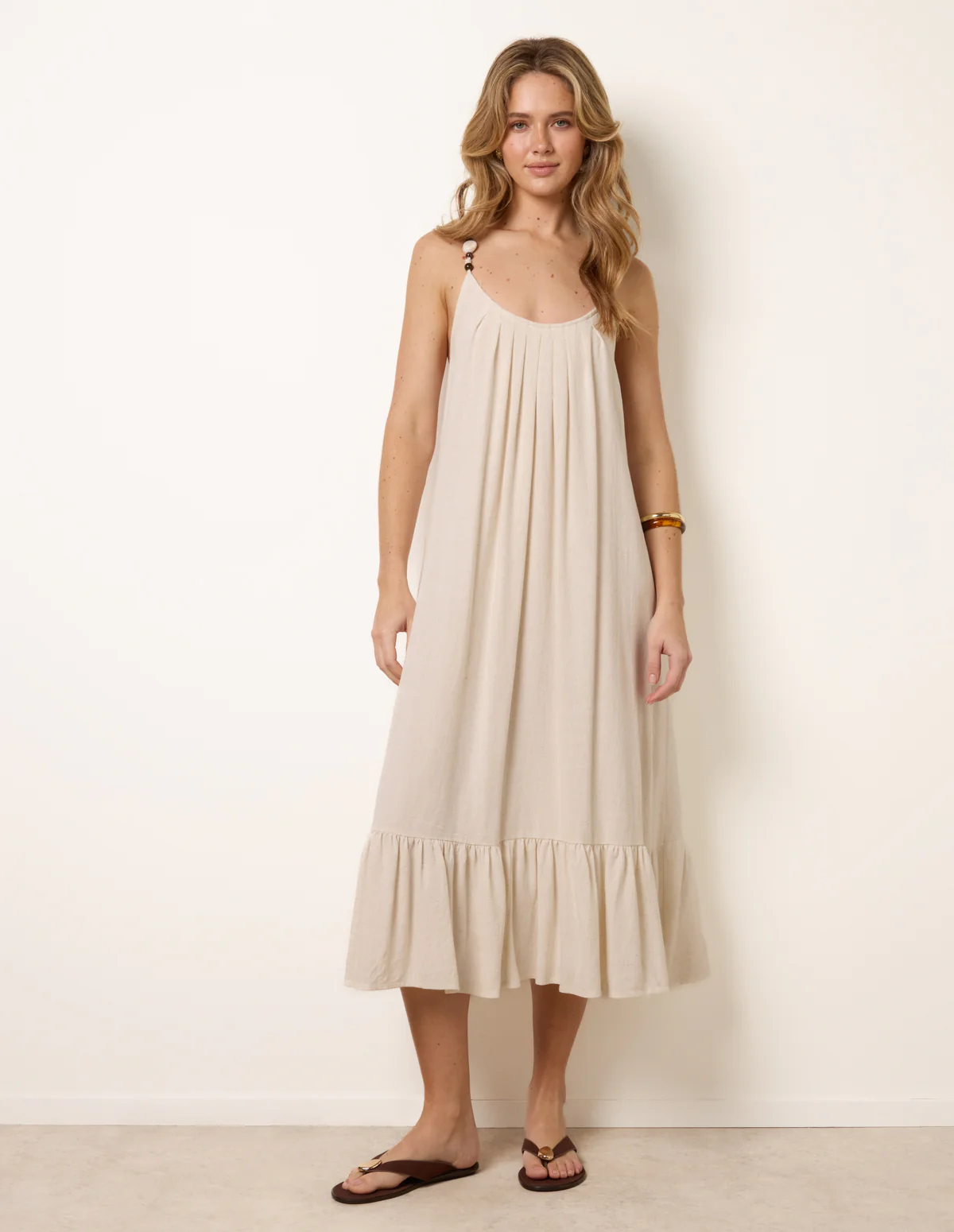 Natural Textured Dress With Bead Details - Image 3
