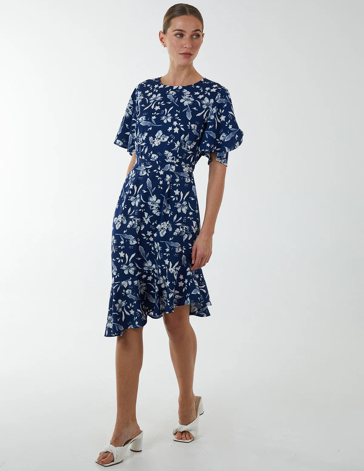 Angel Sleeve Asymmetric Tier Midi Dress