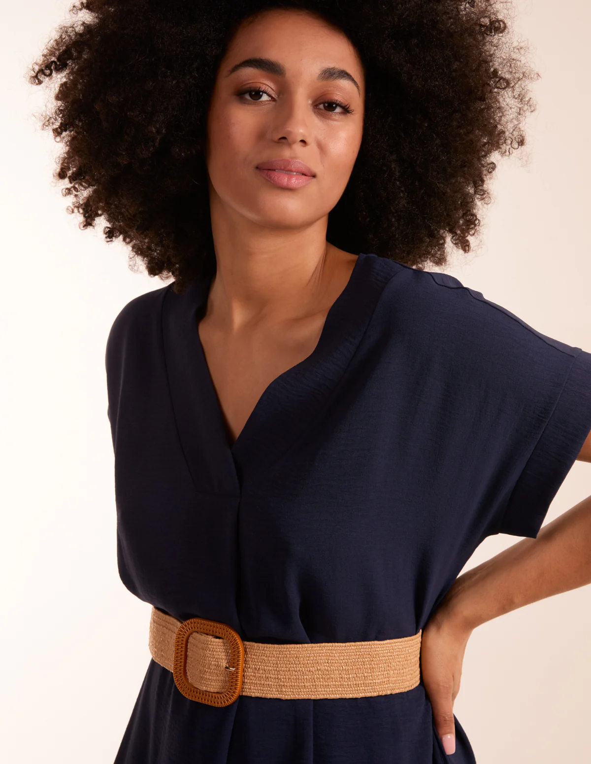 Belted V neck Midi Dress - Image 2