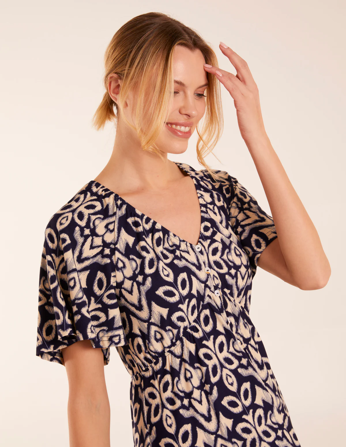 Button Through Elastic Waist Mini Dress - Image 3