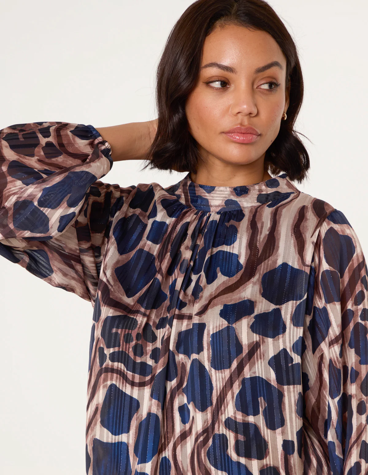 Metallic Stripe Puffball Blouse - Image 3