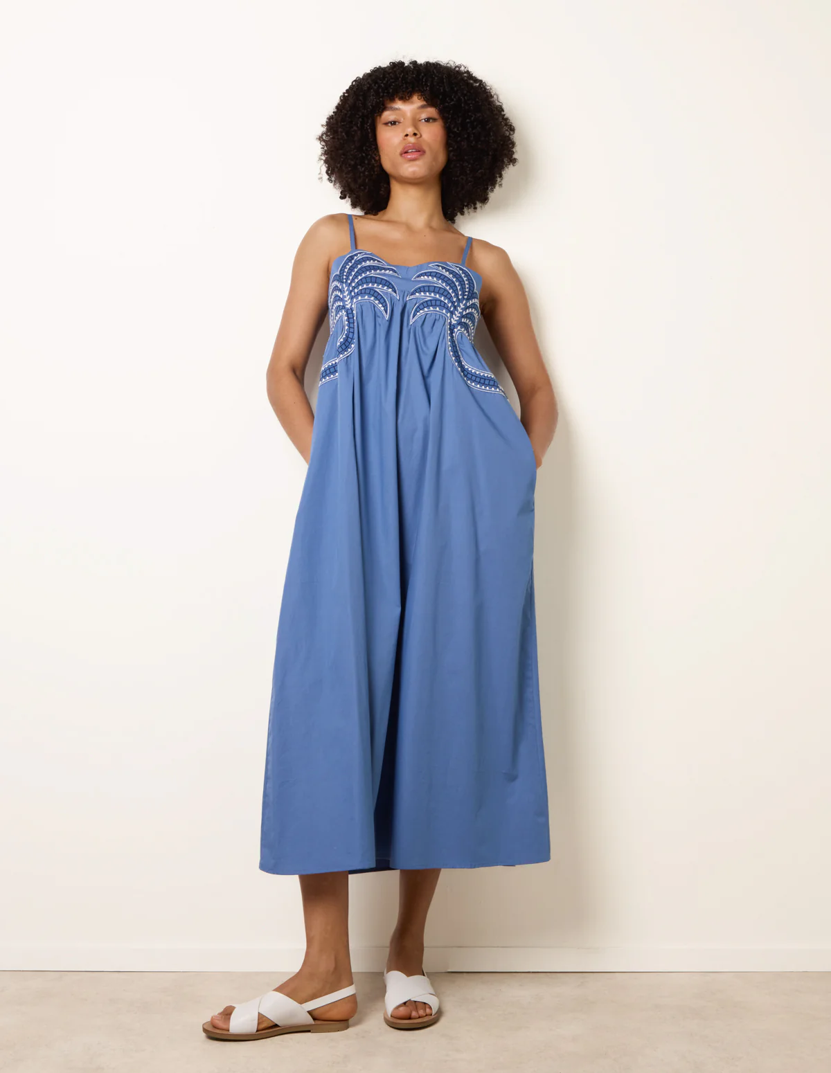 Palm Tree Embroidery Smock Dress - Image 5