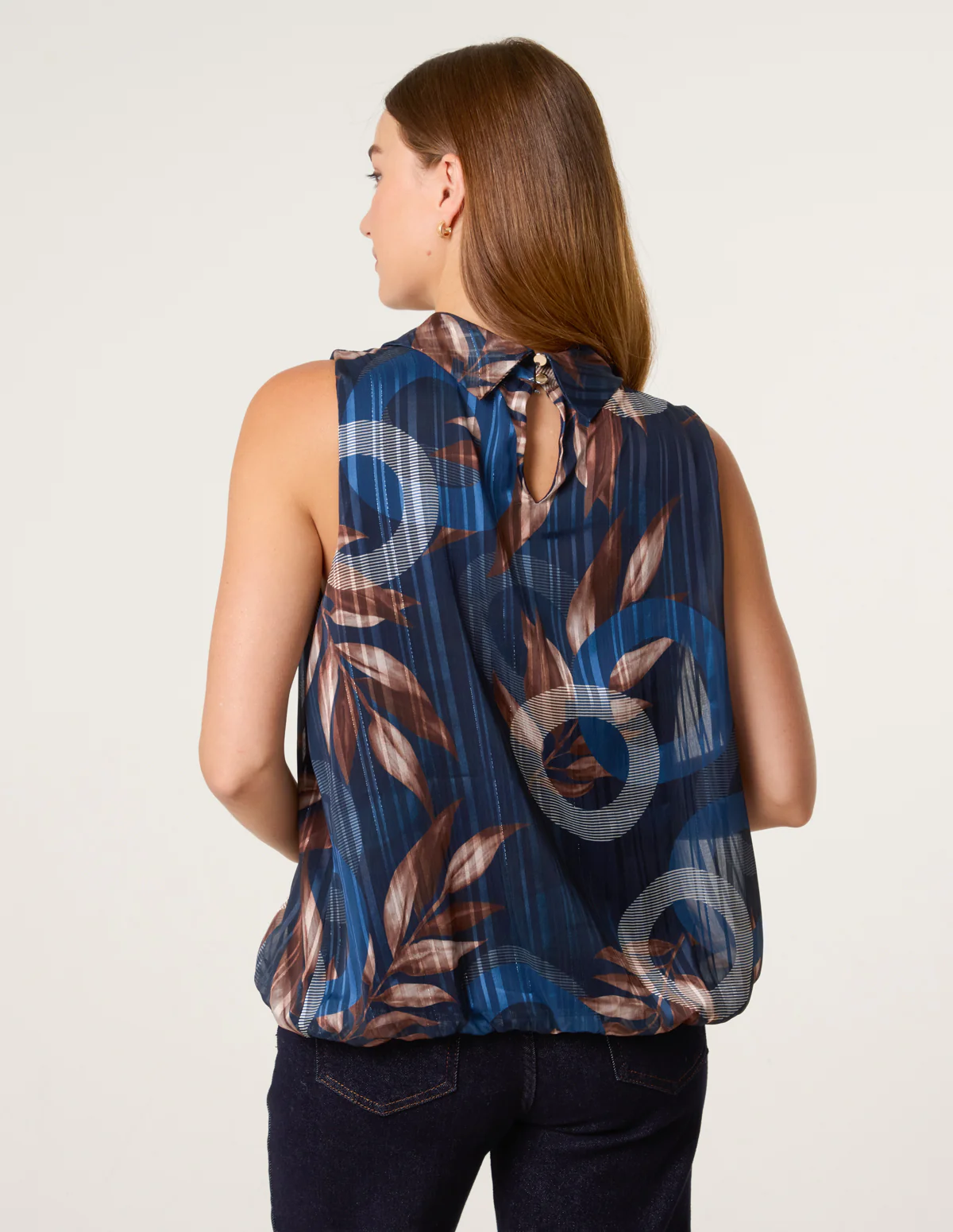 Sleeveless Cowl Neck Metallic Print Blouse - Image 4