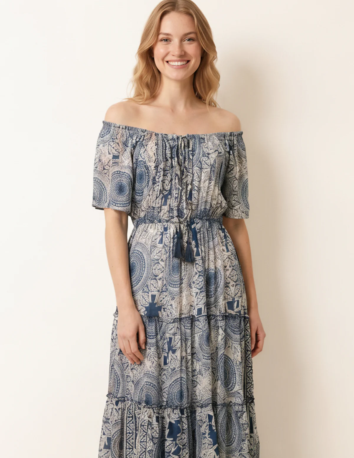 Tie Front Bardot Maxi Dress - Image 3