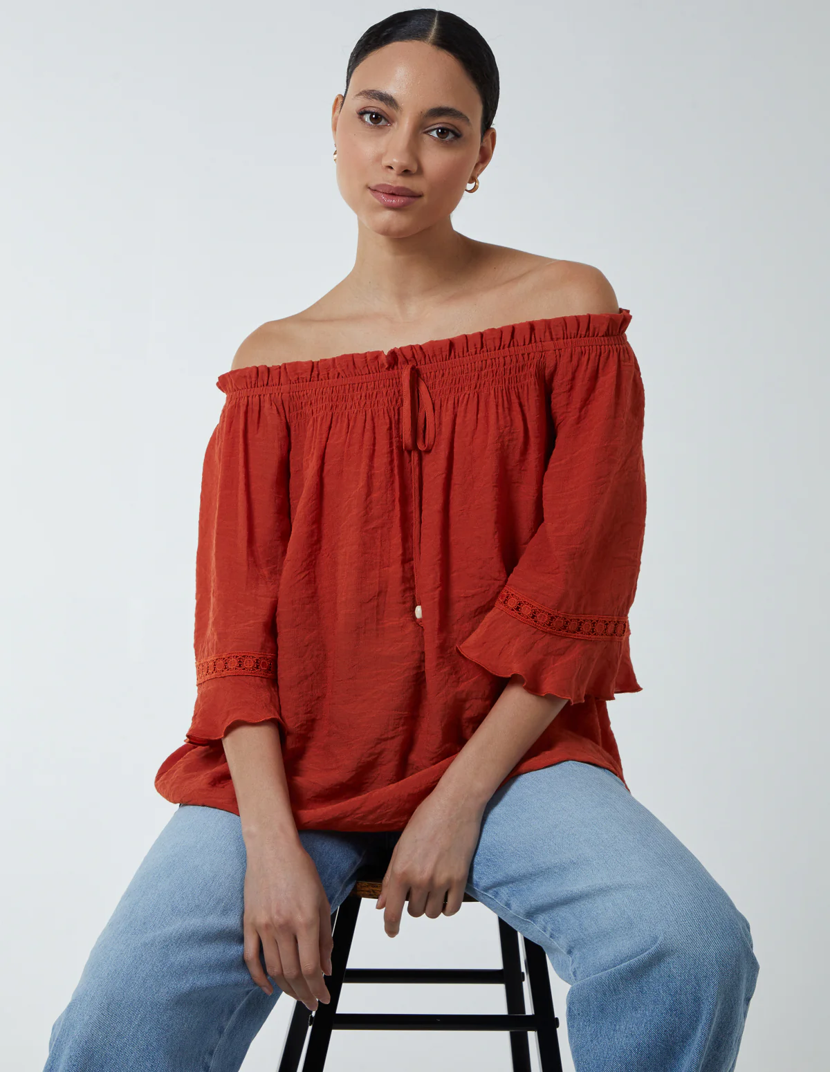 Bardot Tie Front Top - Image 3