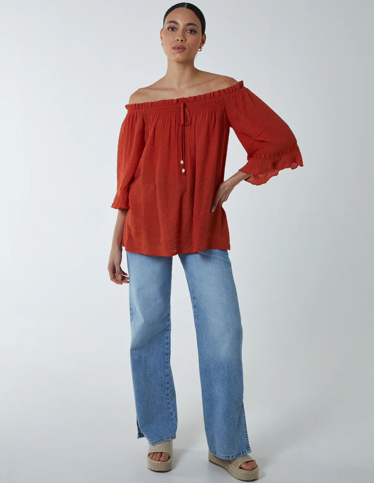 Bardot Tie Front Top - Image 4