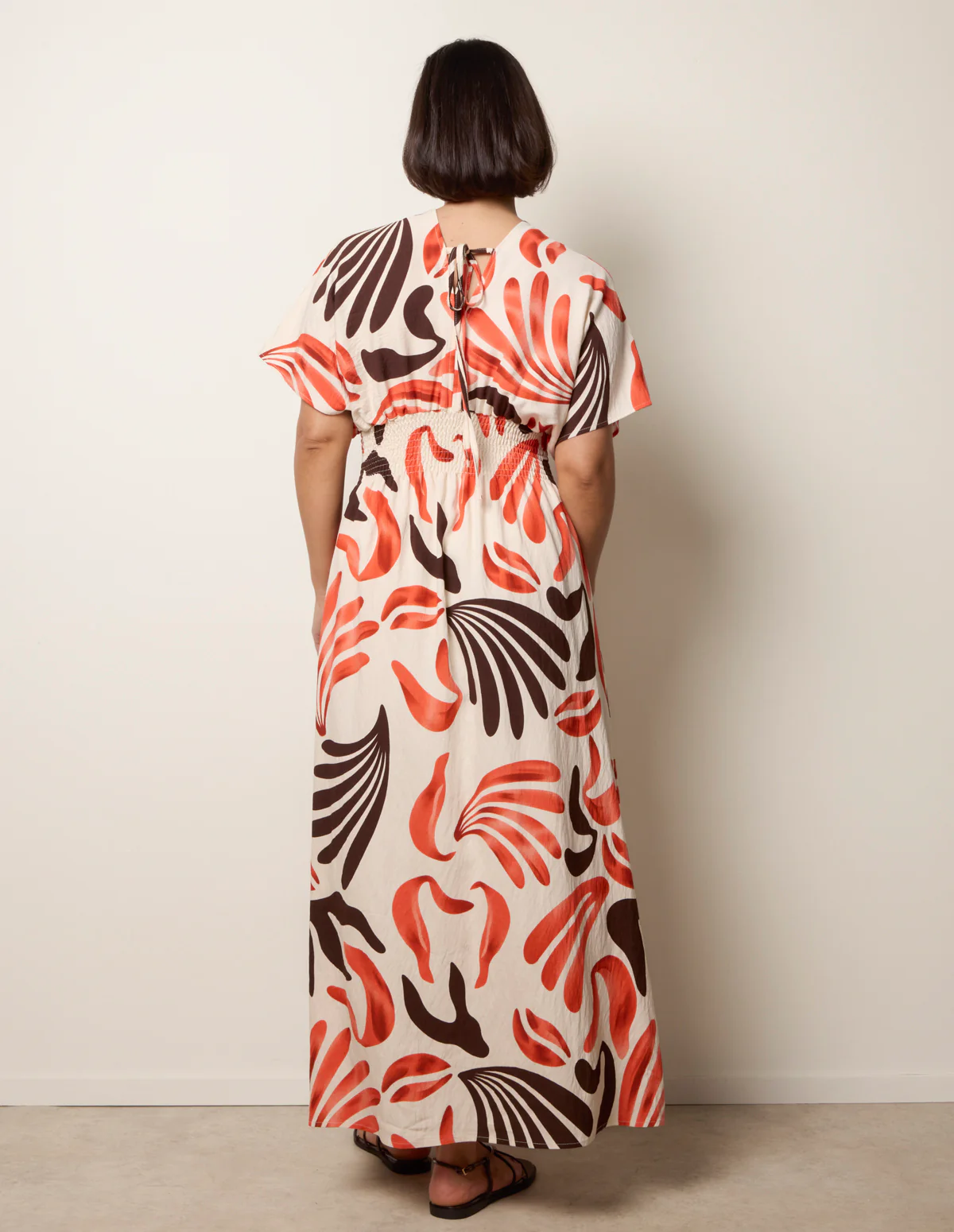 V Neck Abstract Leaf Print Dress - Image 4