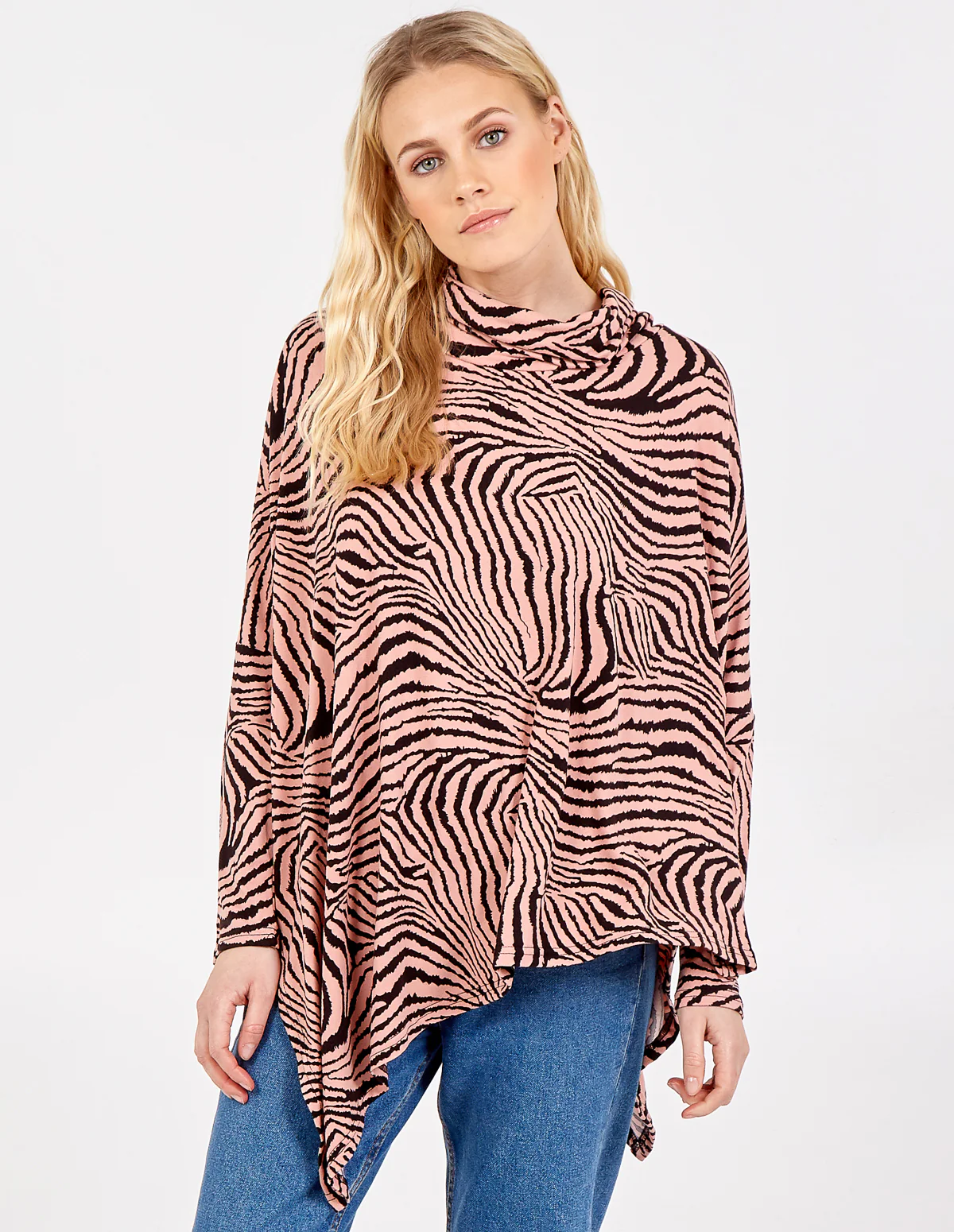 Abstract Zebra Oversized Cowl Neck Top - Image 4