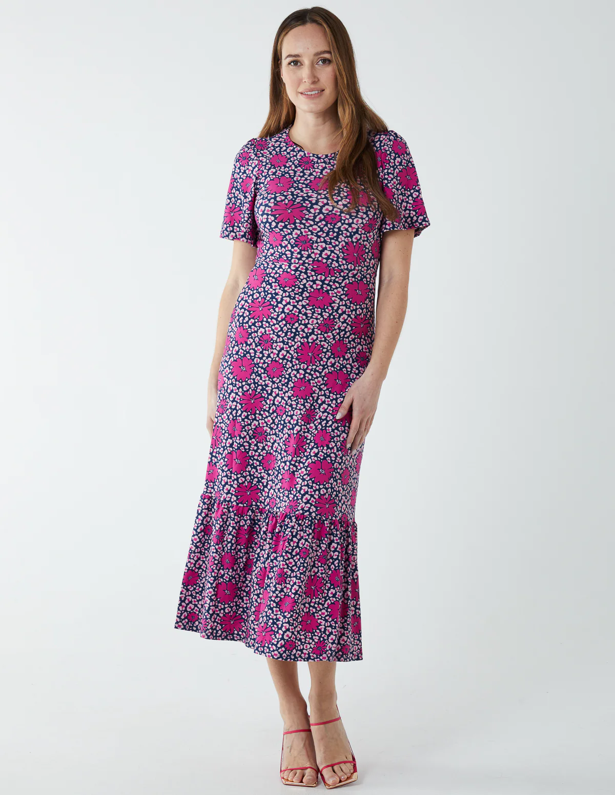 Crew Neck Midi Angel Sleeve Tie Open Back Dress - Image 3
