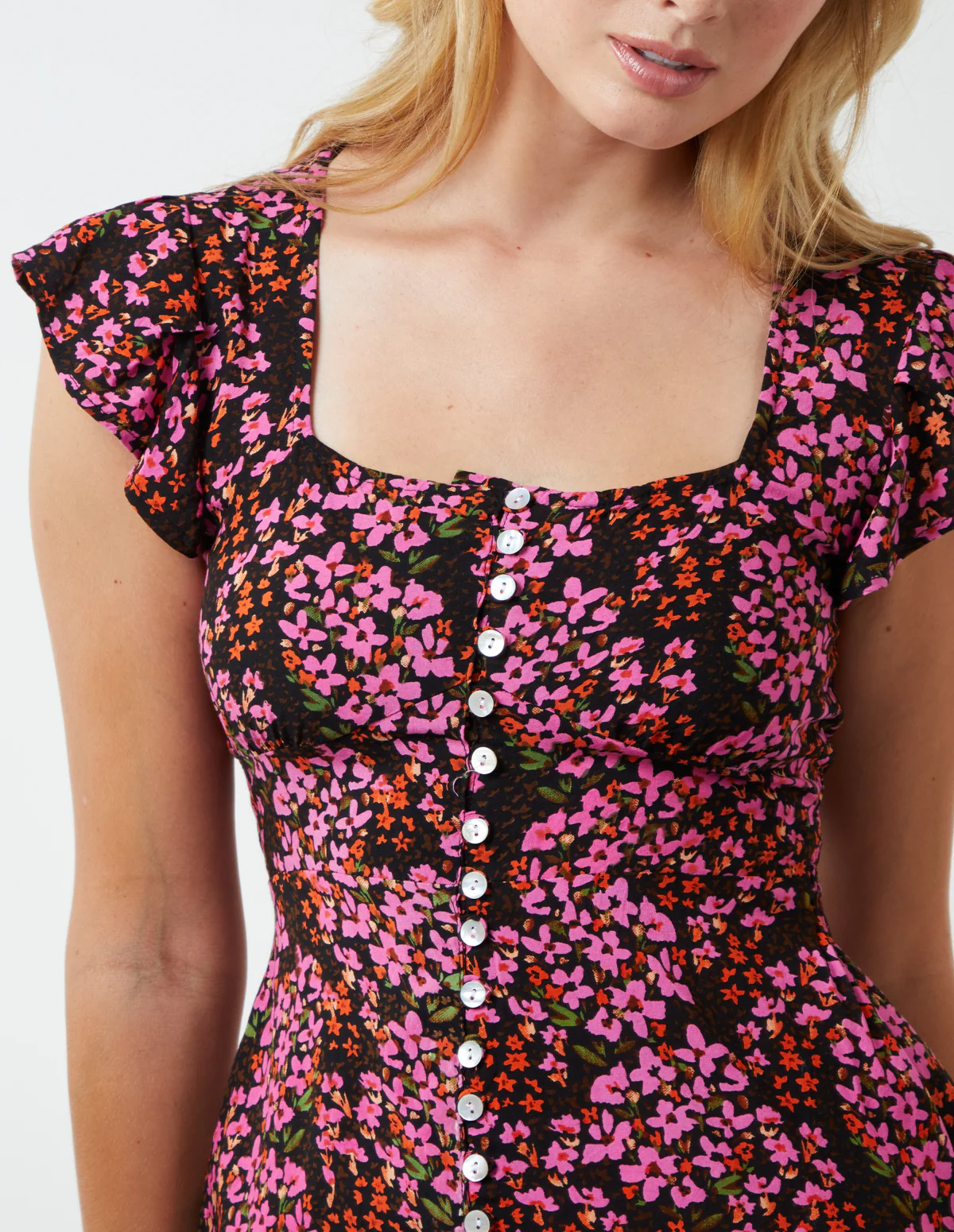 Button Front Floral Peplum Top - Image 4