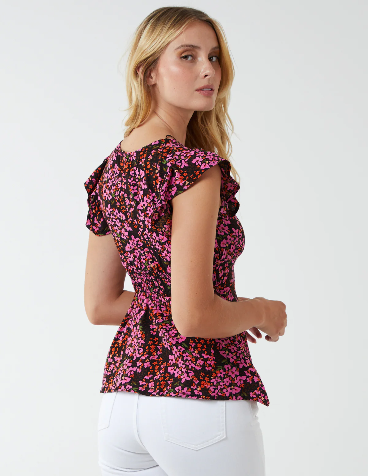Button Front Floral Peplum Top - Image 5