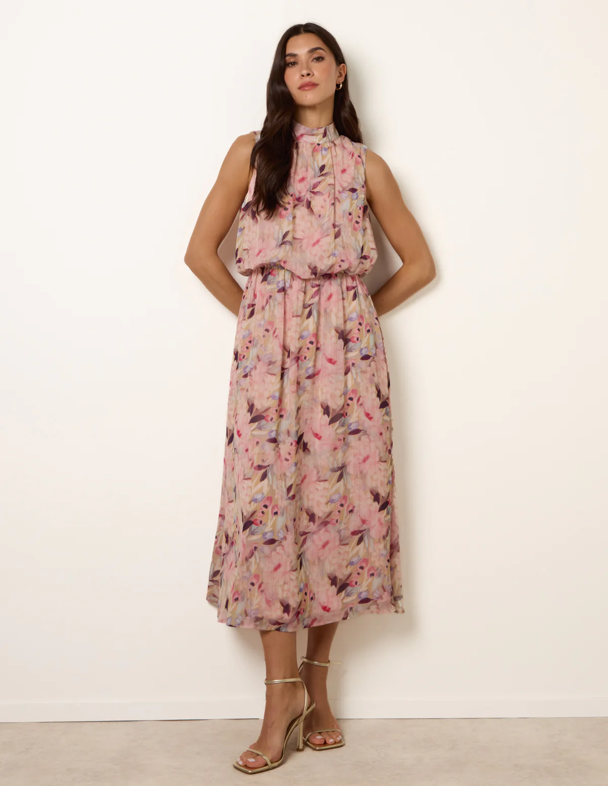 Watercolour Printed Sleeveless Midi Dress - Image 5