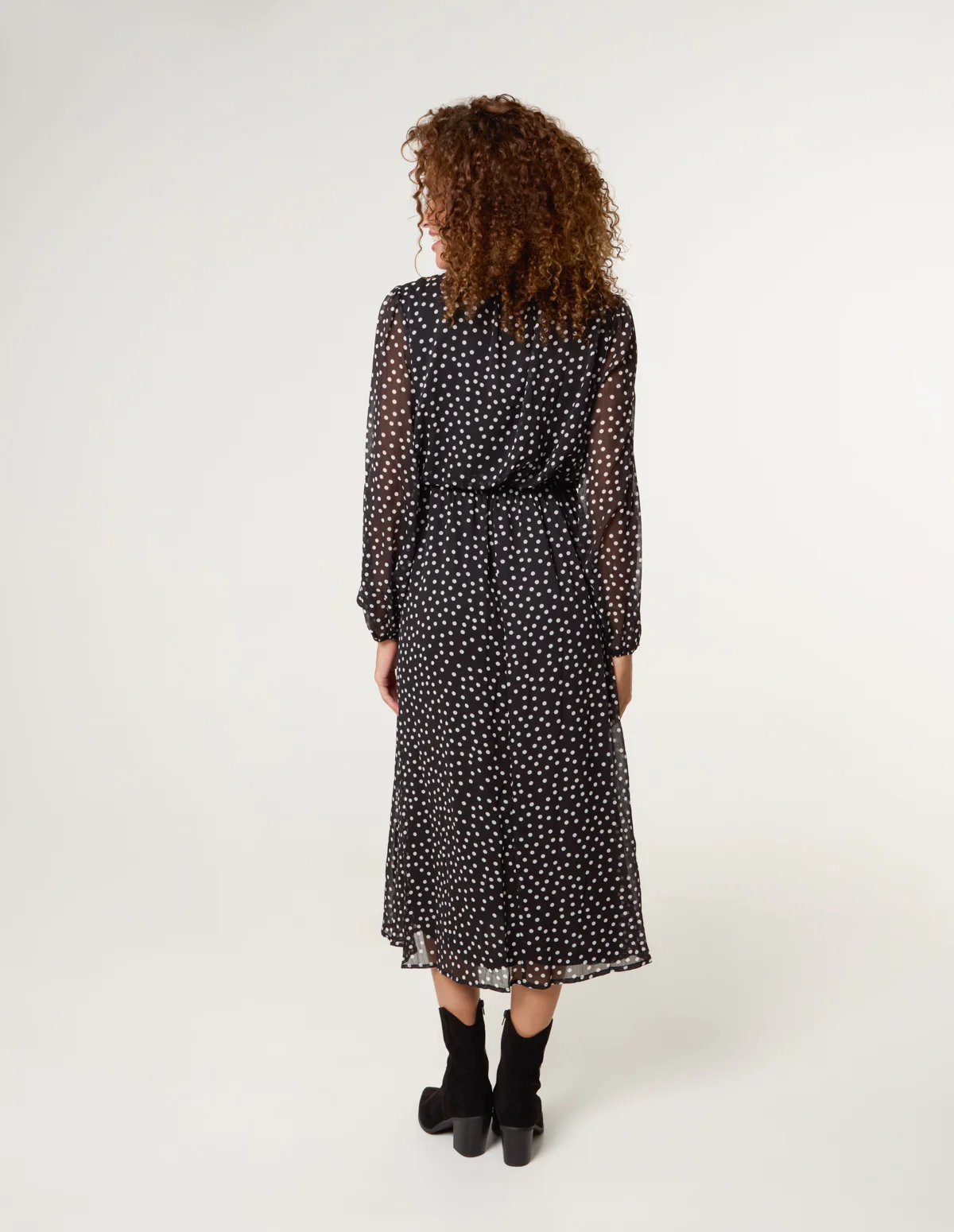 Polka Dot Tie Neck Midi Dress - Image 4