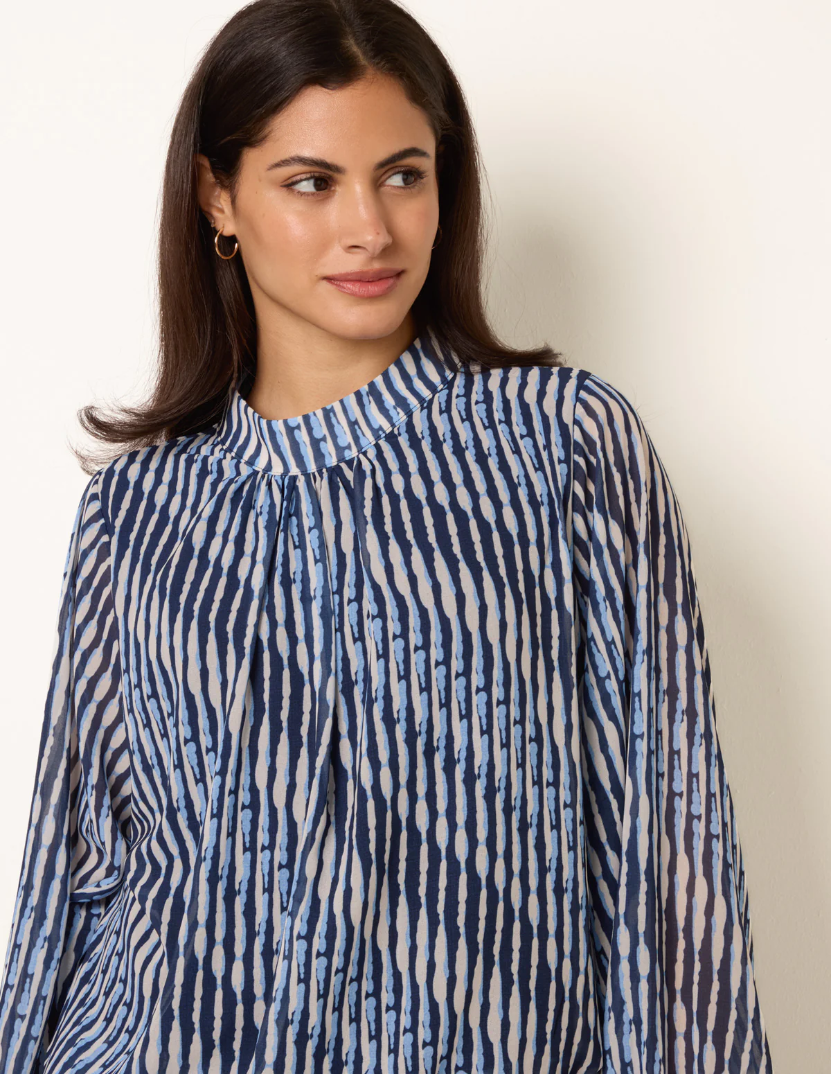 Printed High Neck Puffball Blouse - Image 3