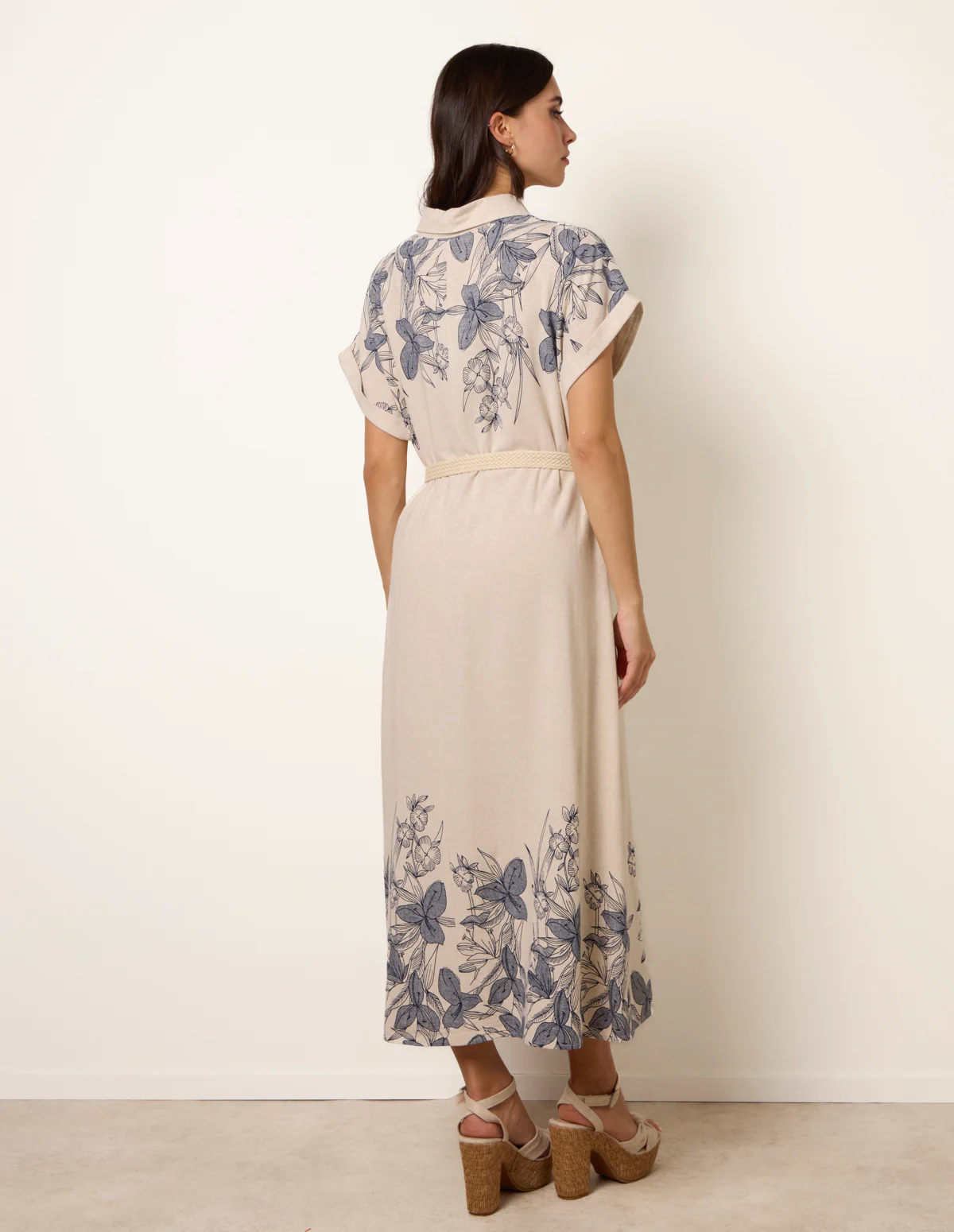Printed Linen Belted Dress - Image 4
