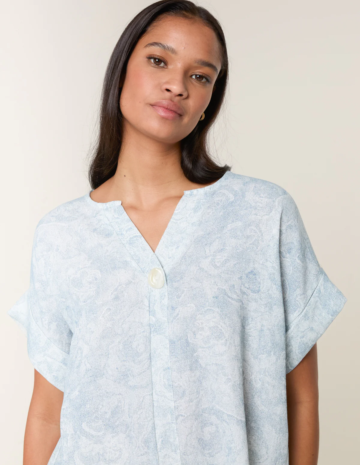 Printed V Neck Button Top - Image 2