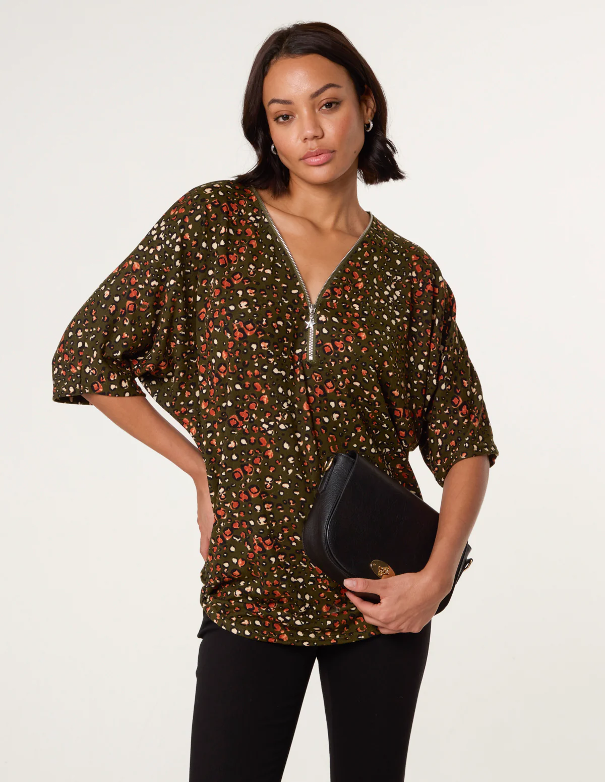 Printed Zip Front Top