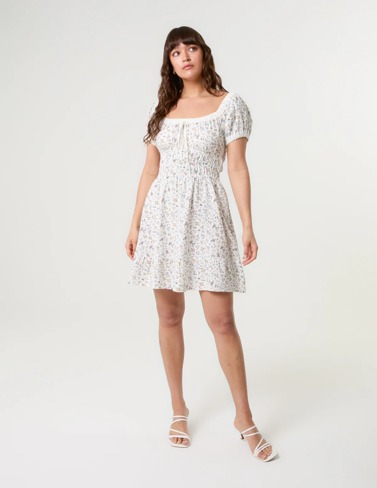 Puff Sleeve Shirred Mini Dress - Image 3