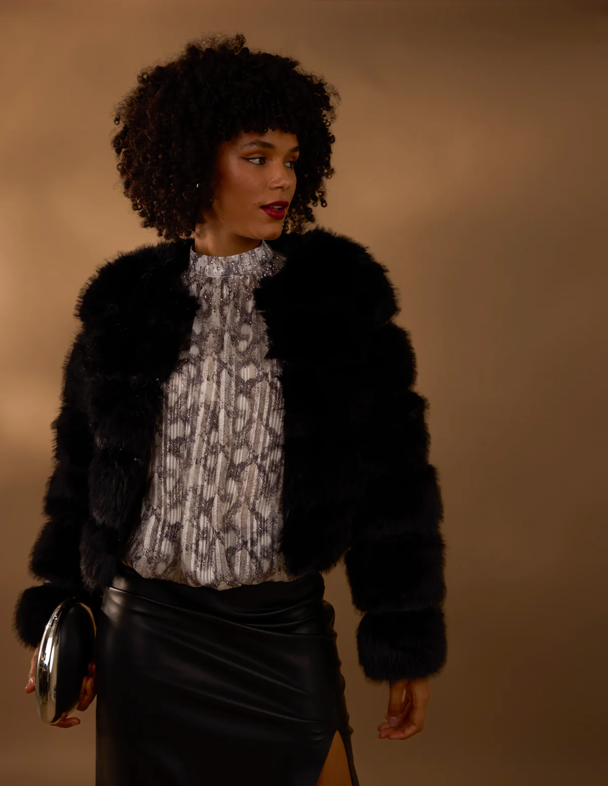 Rhinestone Studded Snake Print Blouse - Image 4