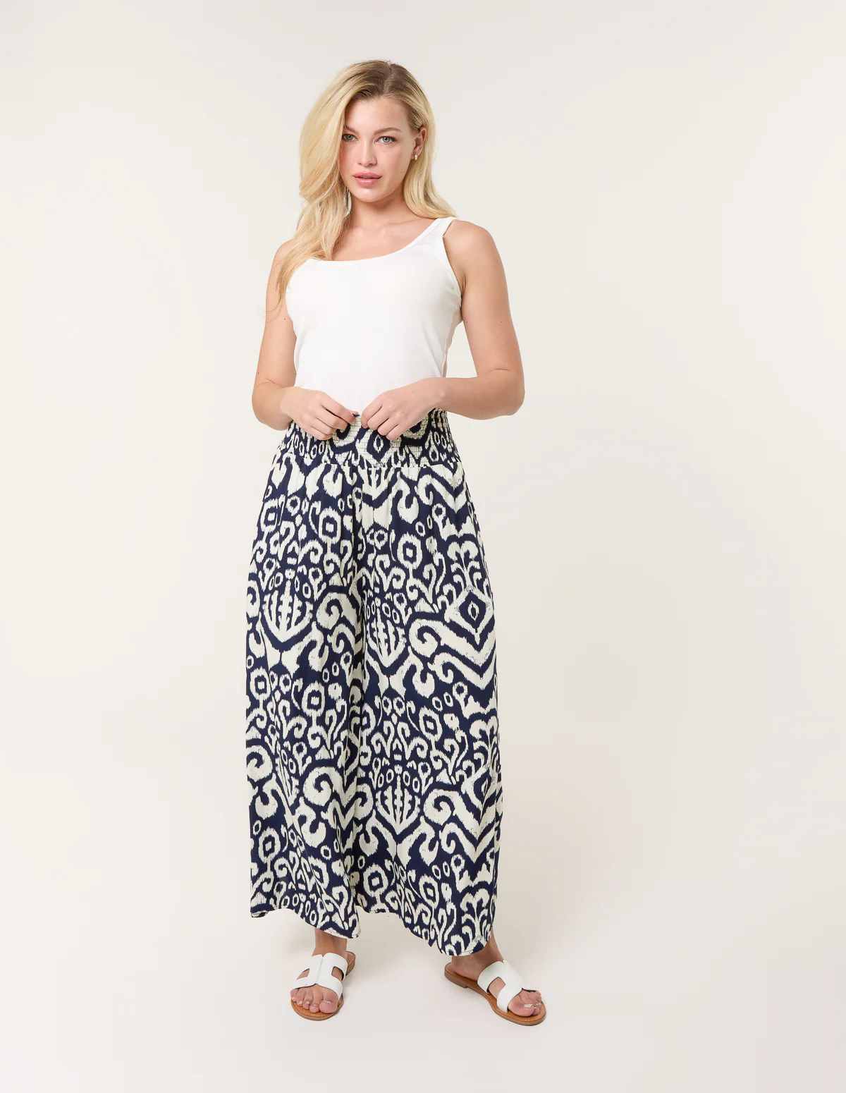 Shirred Waist Wide Leg Trousers - Image 2