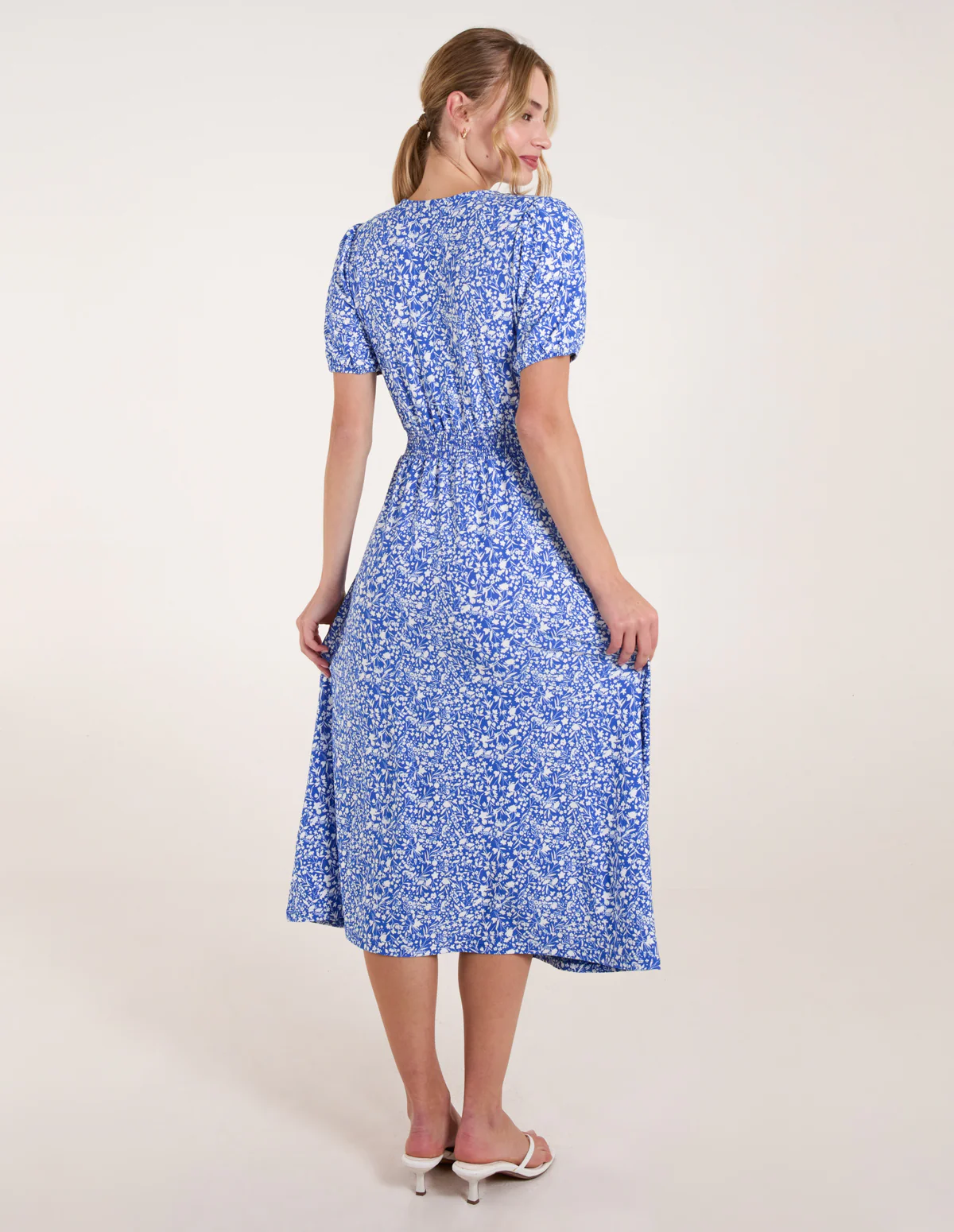Short Sleeve Button Front Split Front Midi Dress - Image 4