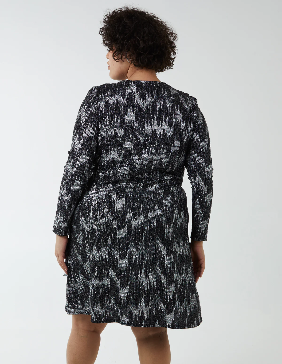 Curve Sparkly Fixed Wrap Skater Dress With Tie - Image 5