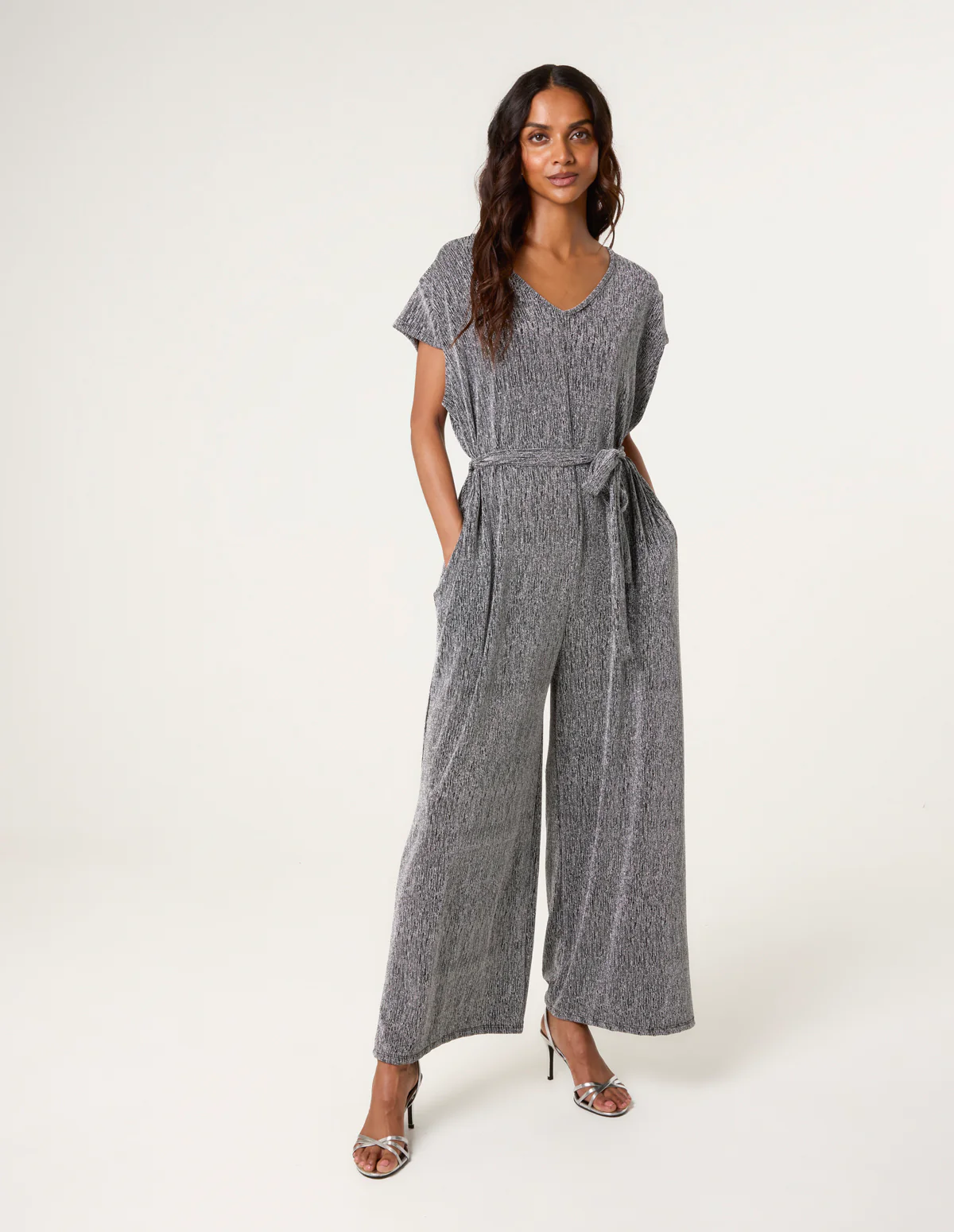 Metallic V Neck Jumpsuit - Image 2