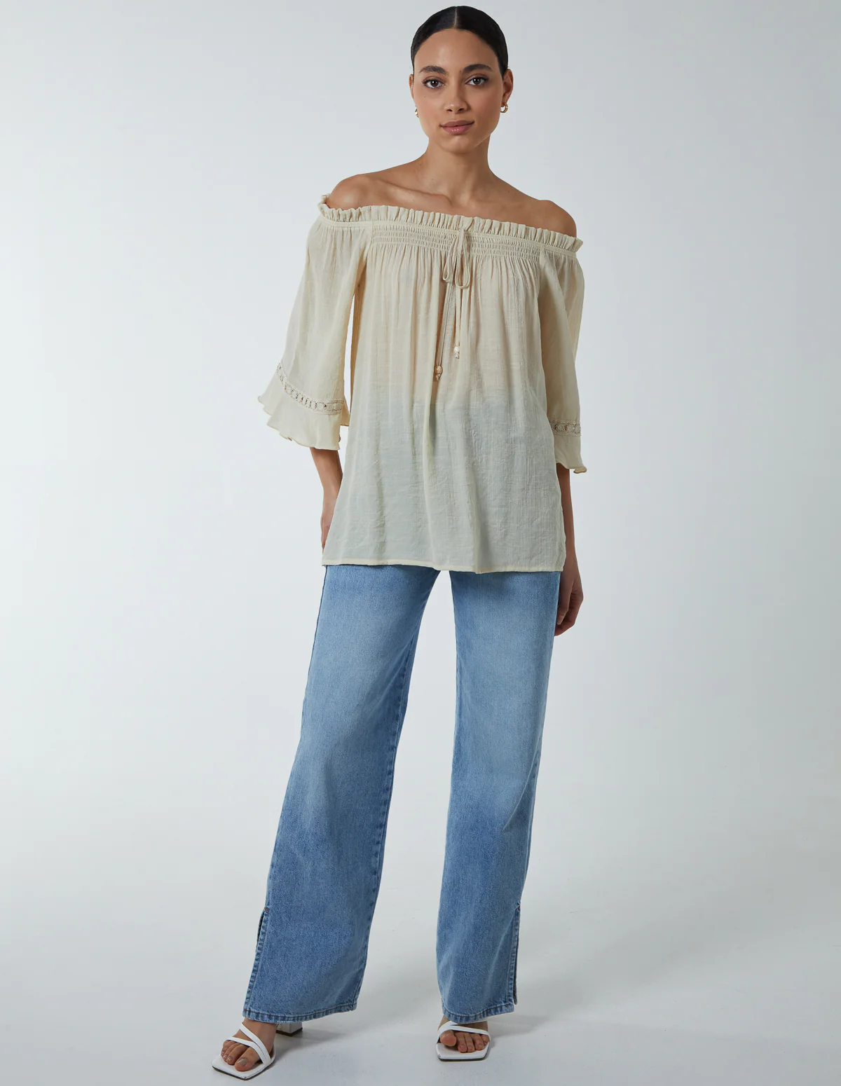 Bardot Tie Front Top - Image 3