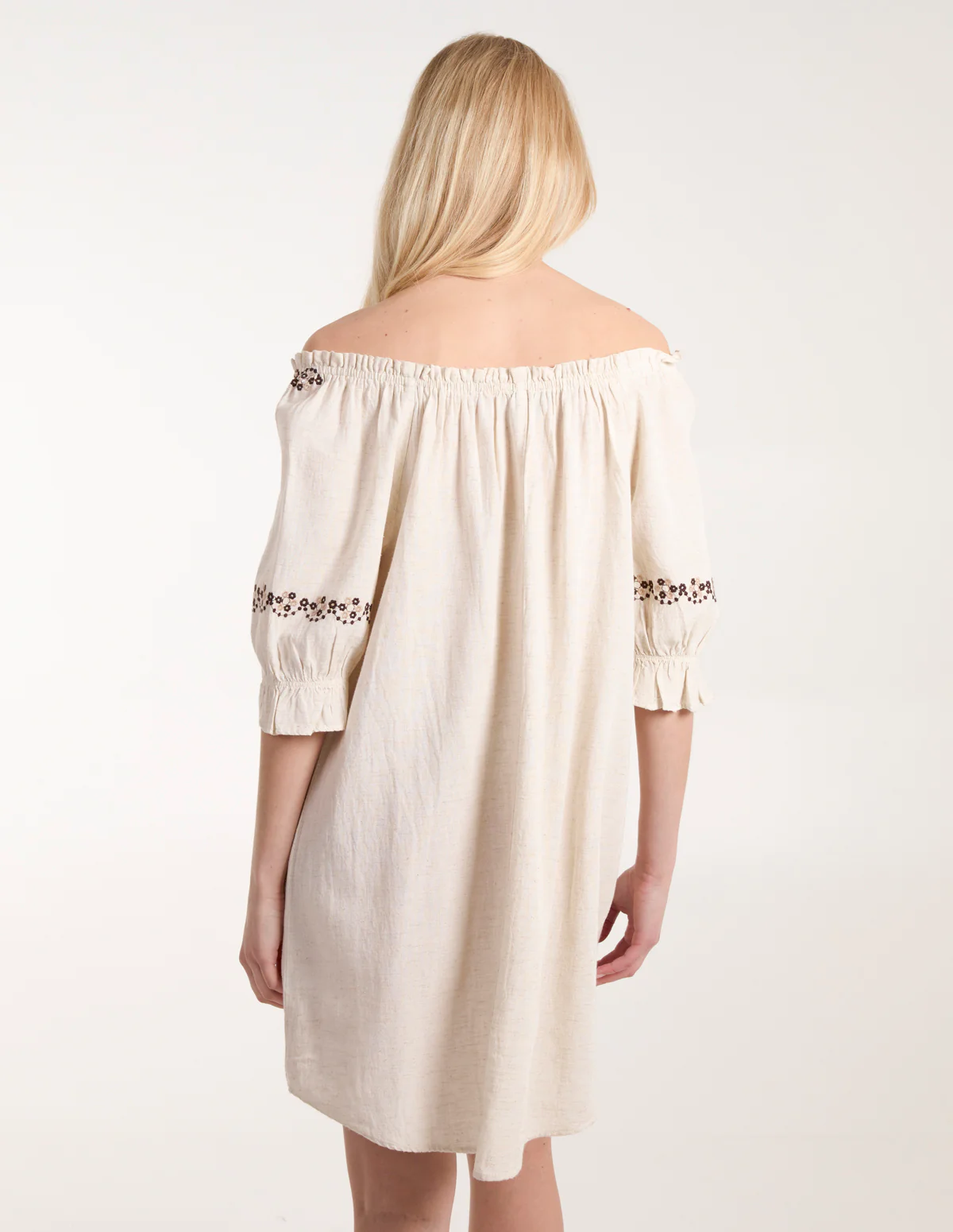 Embroidered Detailing Bardot Tunic Dress - Image 4