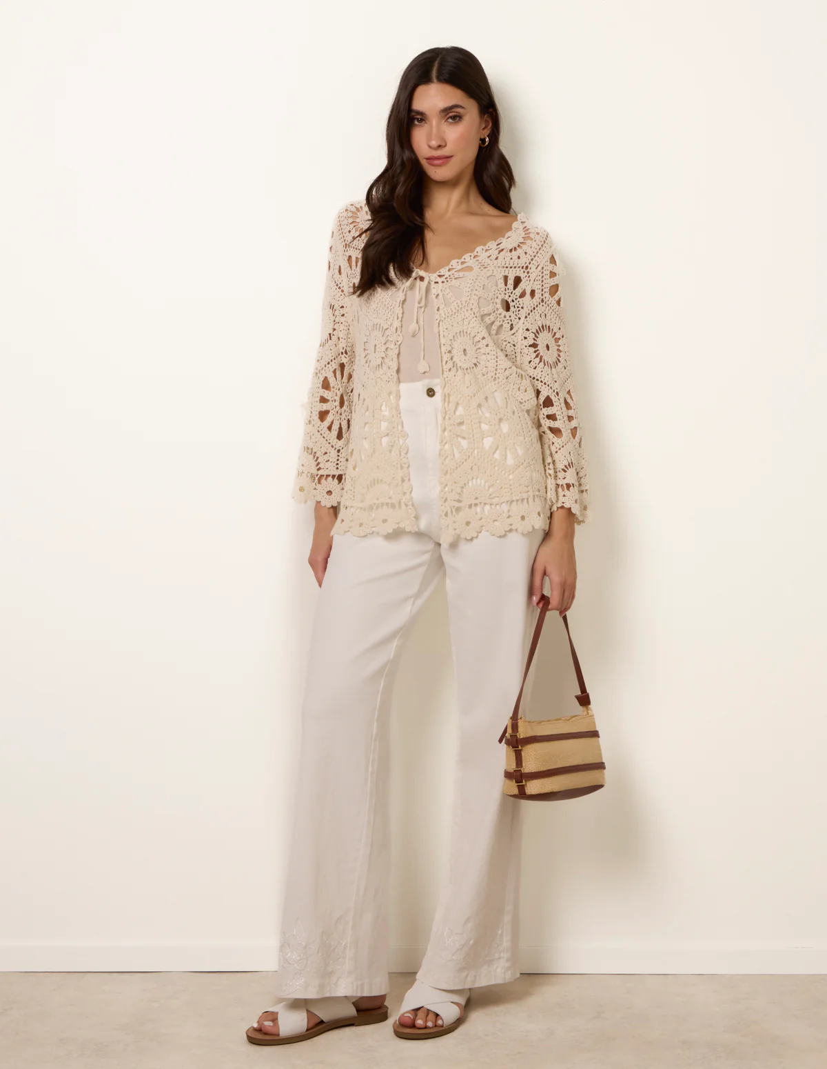 Long-Sleeved Crochet Cardigan - Image 4