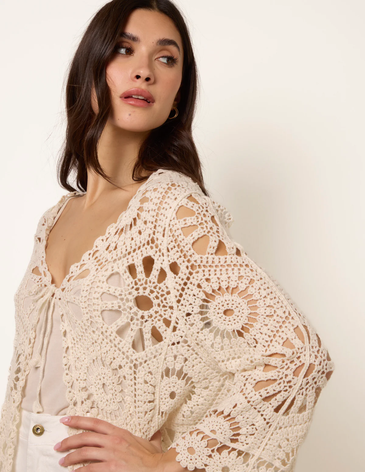 Long-Sleeved Crochet Cardigan - Image 5