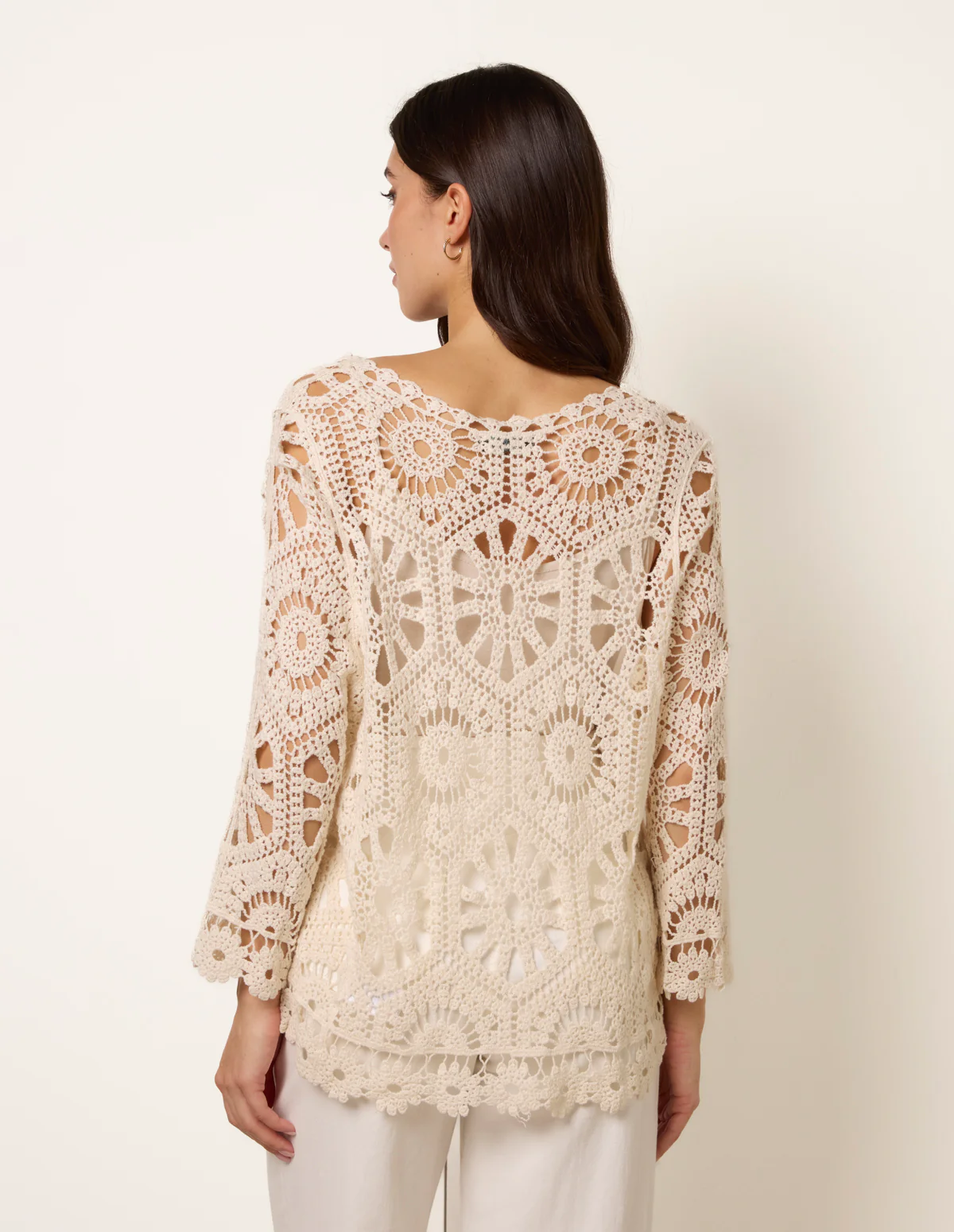 Long-Sleeved Crochet Cardigan - Image 7