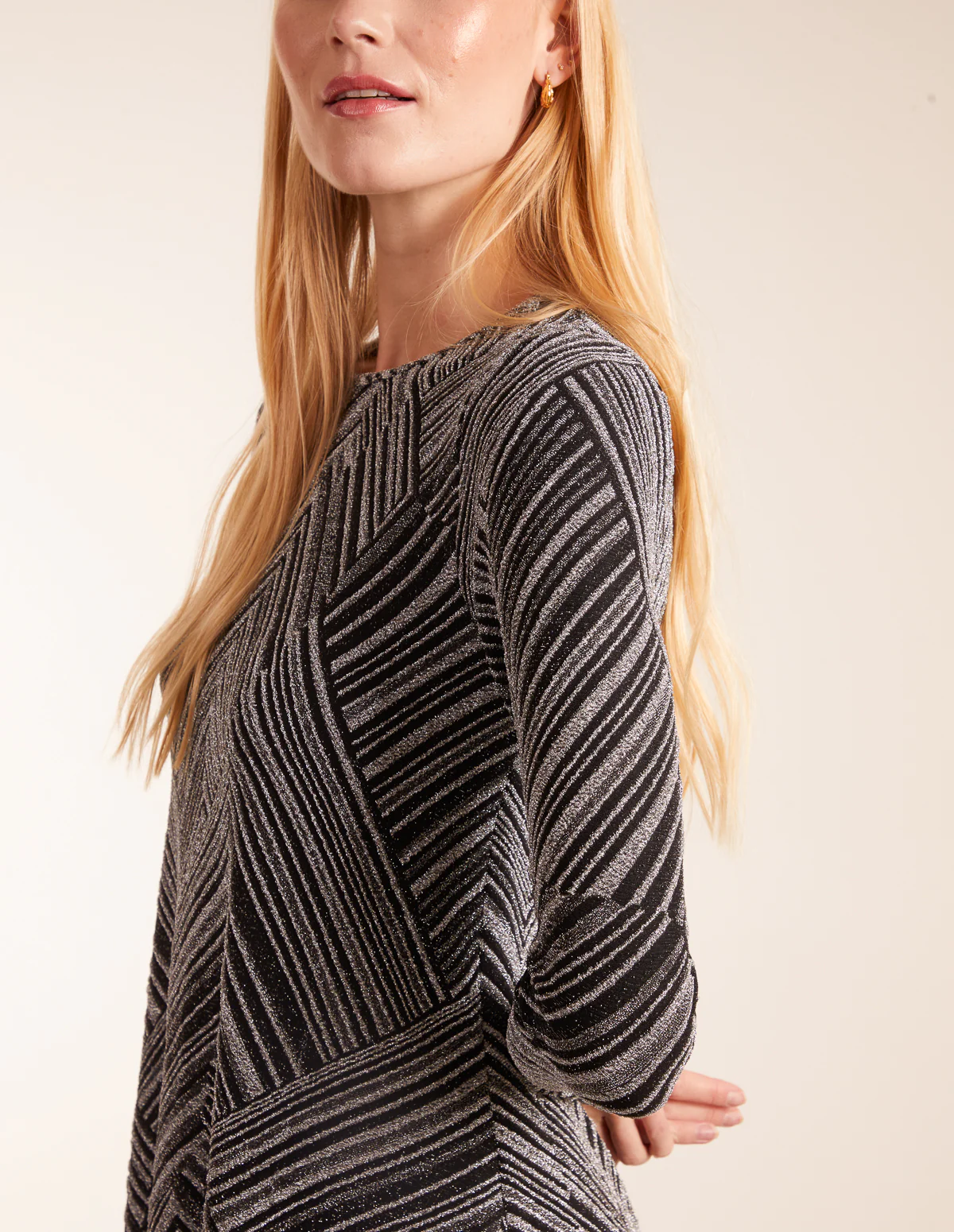 Stripe Glittery Long Sleeve Shift Mini Dress - Image 3
