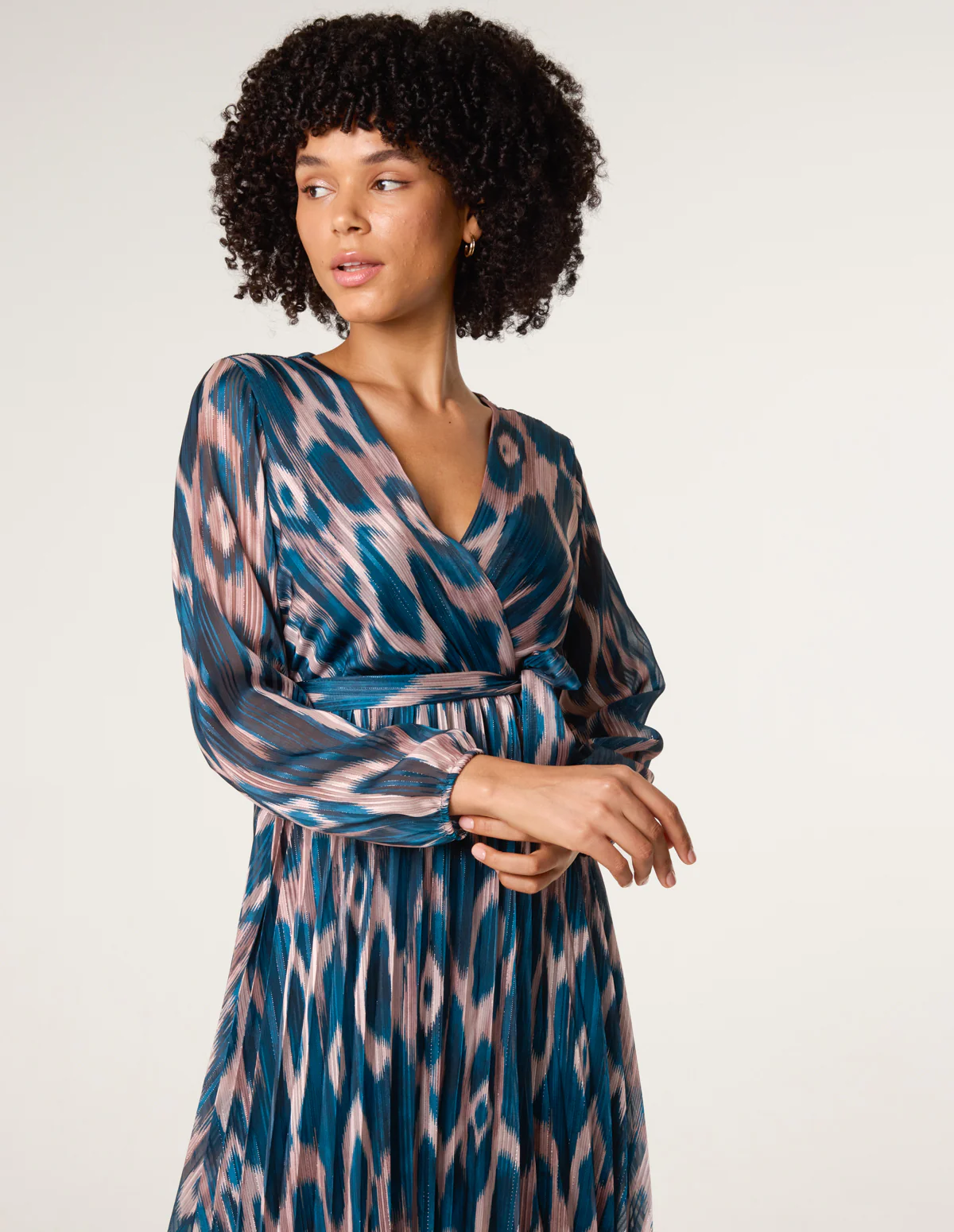 Crossover Metallic Pleated Dress - Image 3