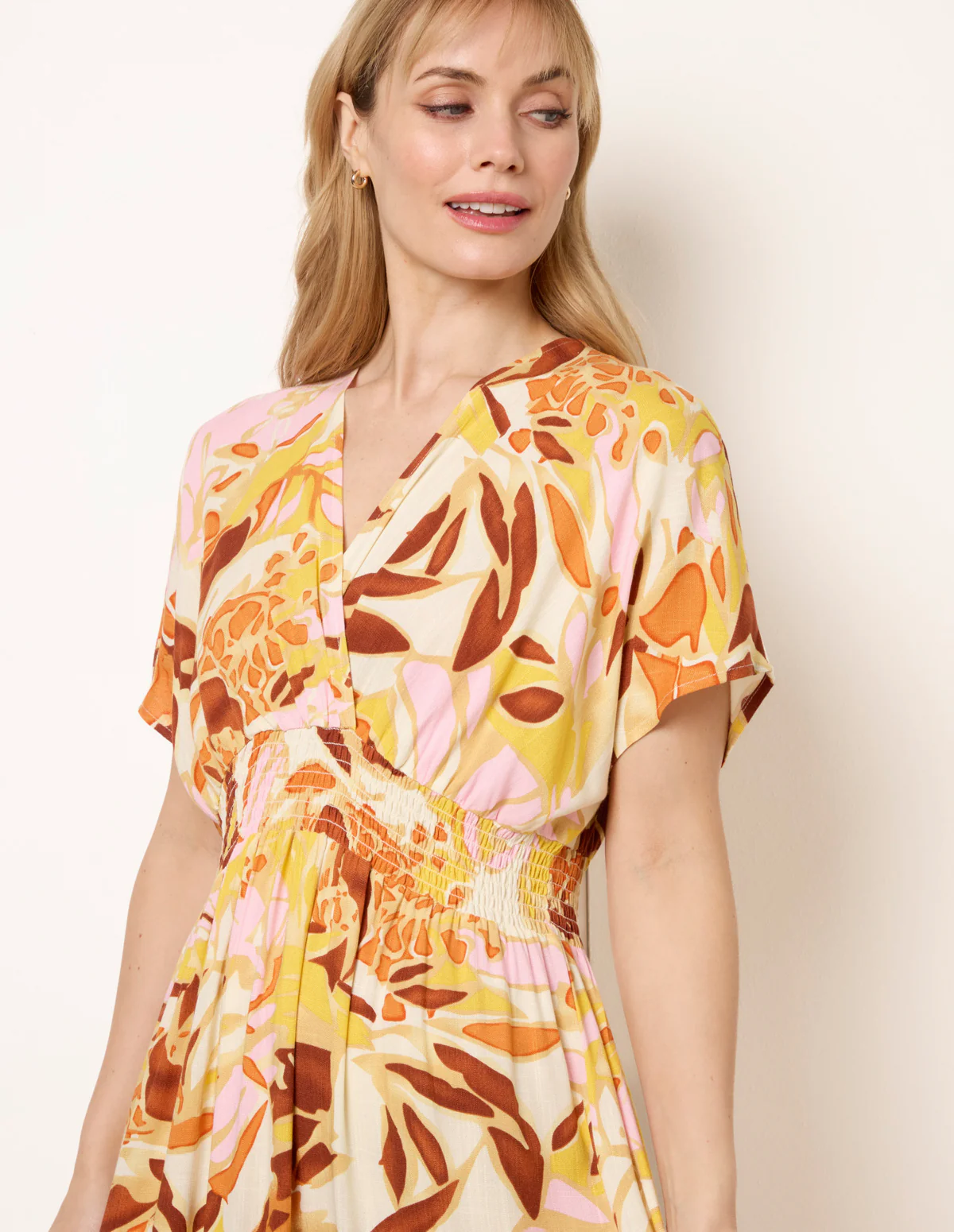 Tropical V Front Shirred Waist Maxi Dress - Image 2