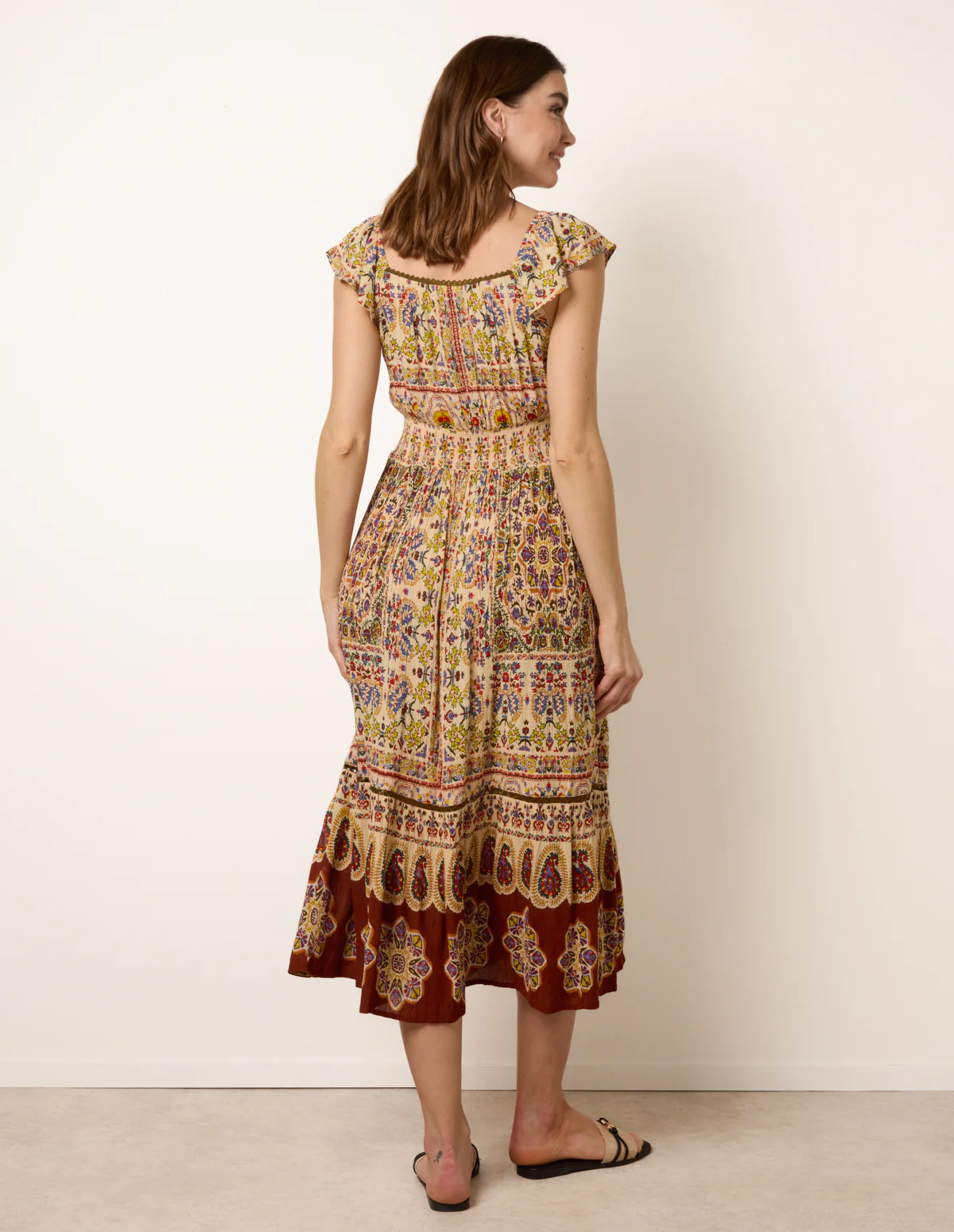 V Neck Embroidery Trim Paisley Maxi Dress - Image 4