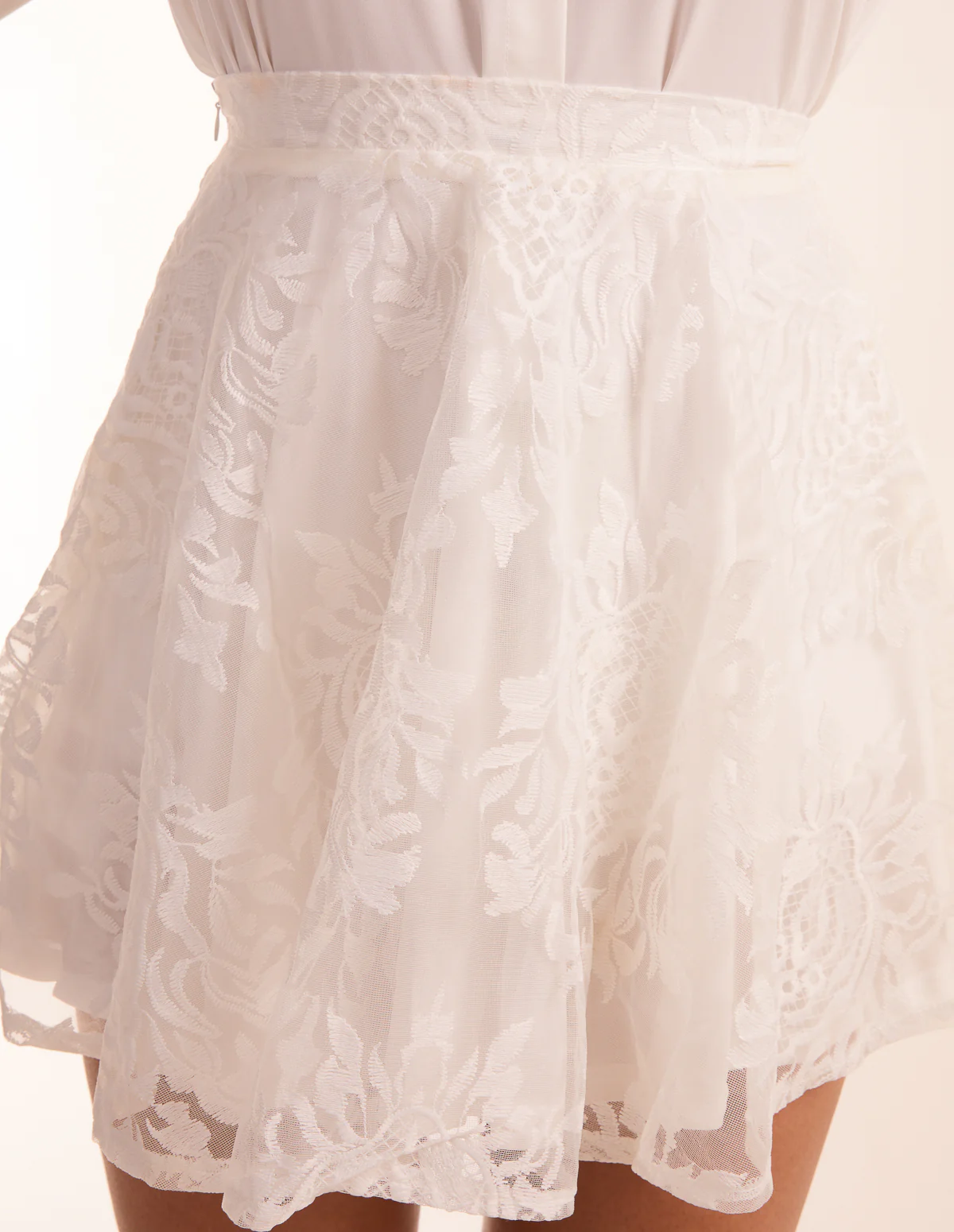 White Embroidered Mesh Skirt - Image 3