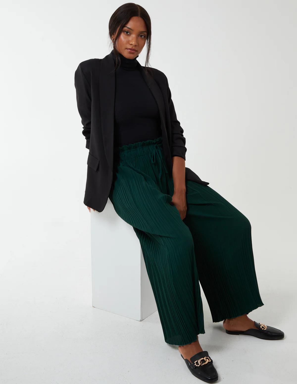 Wide Leg Pleated Trousers - Image 3