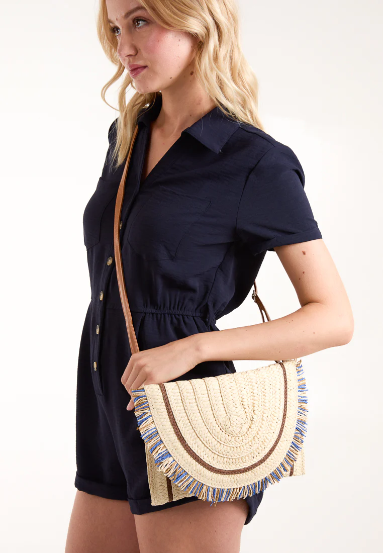 Woven Fringe Detail Clutch Bag With Attachable Strap - Image 3