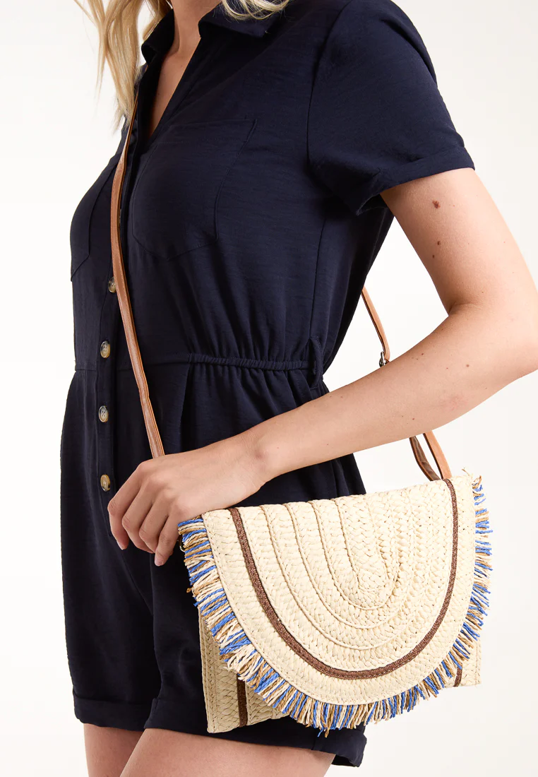 Woven Fringe Detail Clutch Bag With Attachable Strap - Image 6