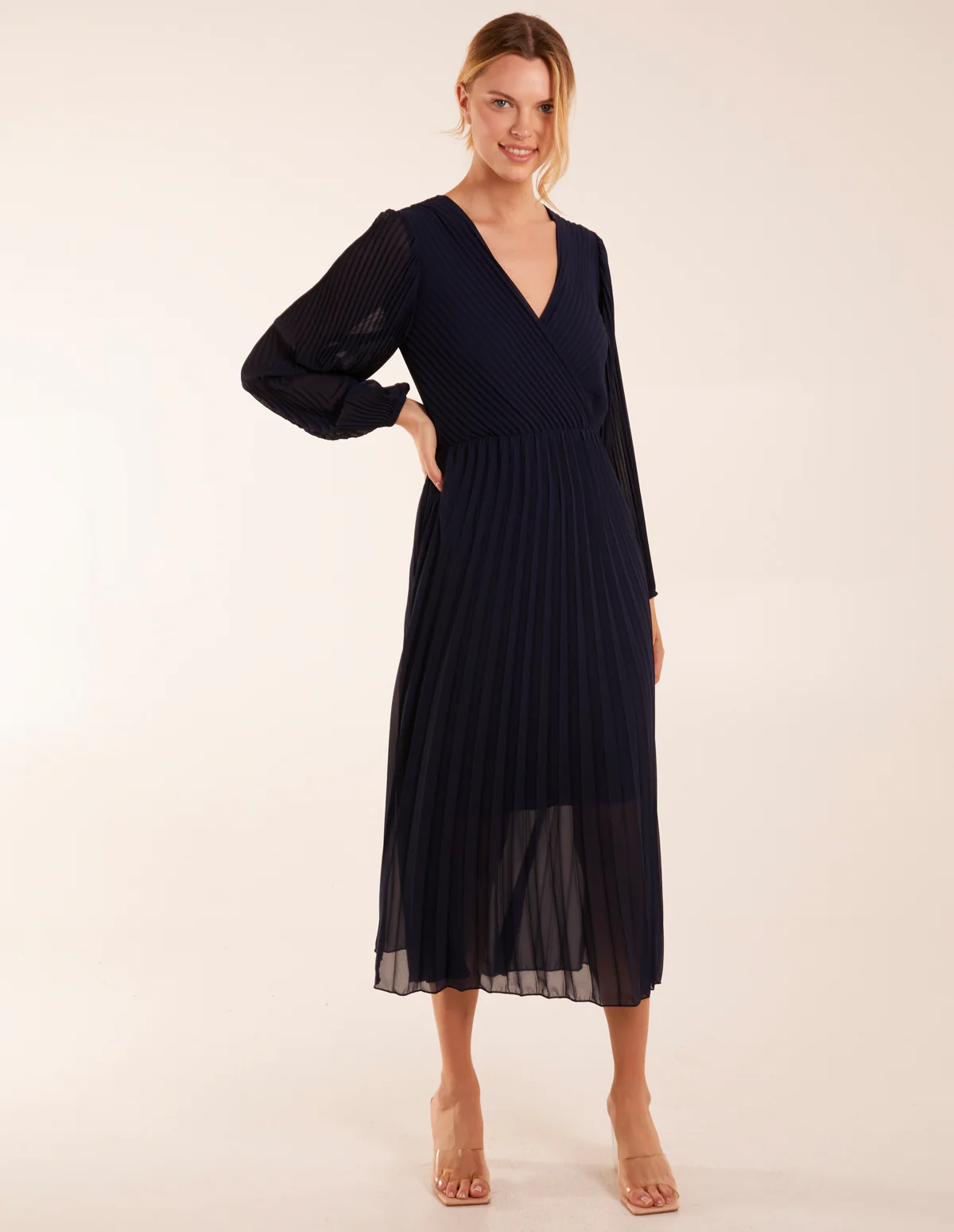 Wrap Front Pleated Midi Dress - Image 3