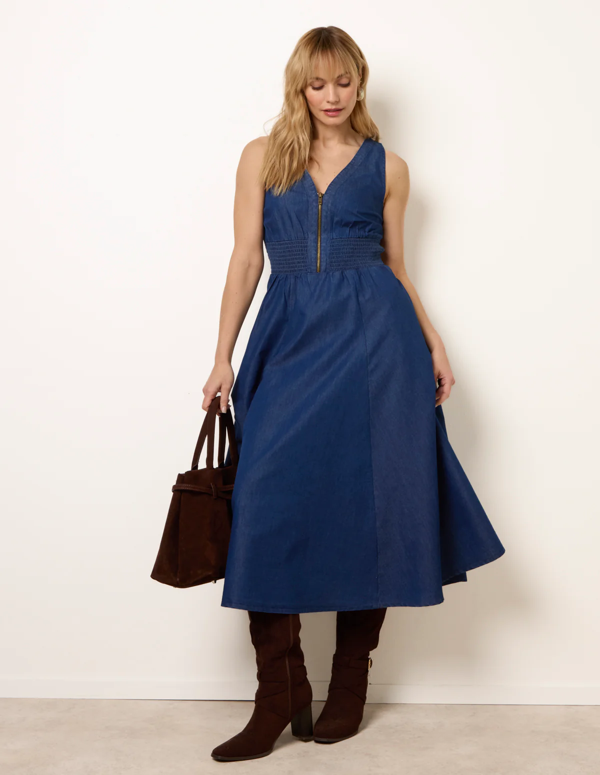 Zip Front Denim Dress - Image 2